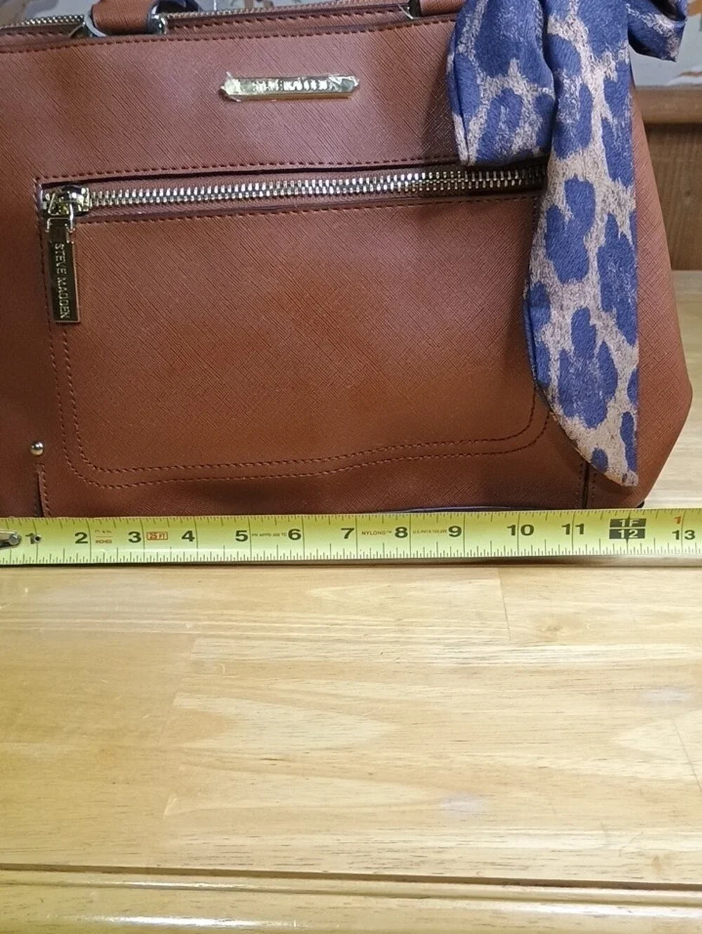 Steve Madden Cognac Satchel Handbag with Patterned Scarf